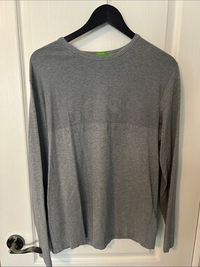 Hugo Boss Grey Textured Long-Sleeve Logo Tee